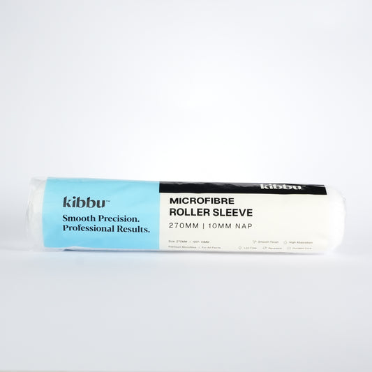 Kibbu 270mm microfibre roller sleeve 10mm nap – front view with packaging on white background