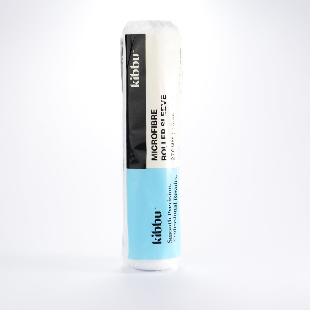 Kibbu 270mm microfibre roller sleeve standing upright on white background